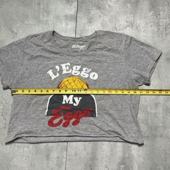 Kelloggs Leggo My Eggo Grey Shirt Teen Women s Graphic Tee Crop Top Sz XL - Picture 5 of 5